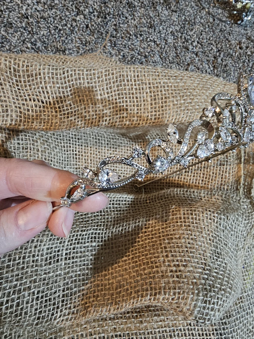 Silver Crystal Hair Tiara with Heart Accent
